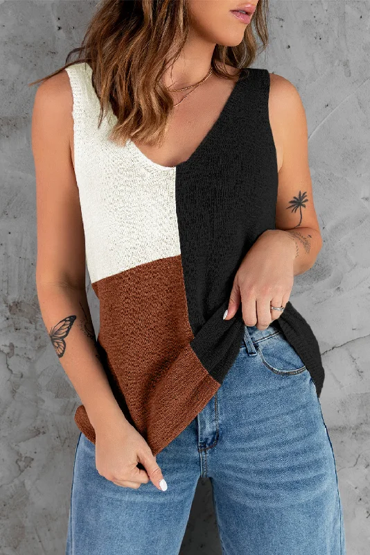 color-block-v-neck-knit-vest