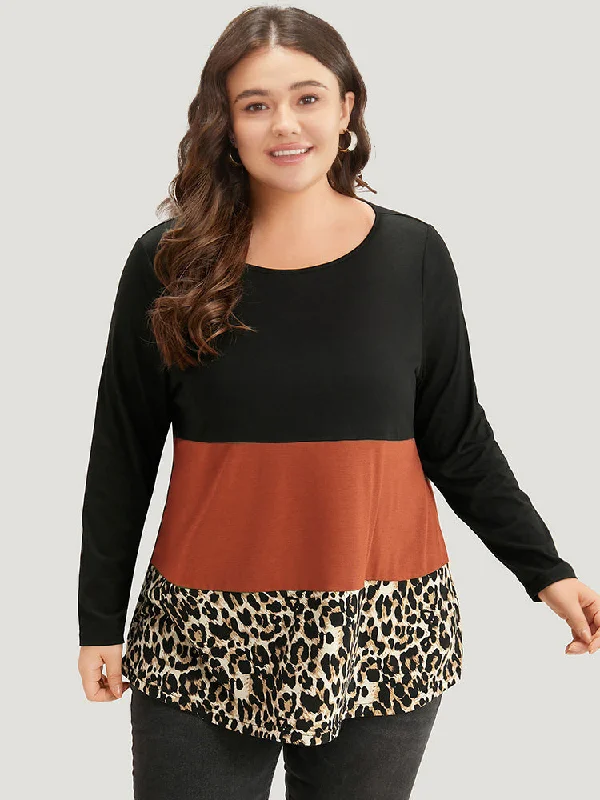 colorblock-leopard-contrast-round-neck-t-shirt