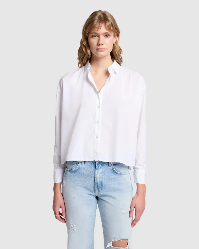 Cropped Poplin Button Down in White