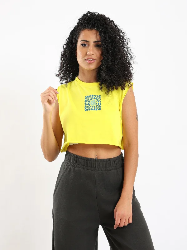 Cropped Top - Crew Neck - Front Print