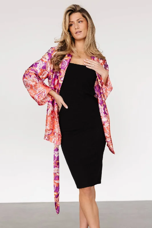 Daniela Satin Kimono | Plum + Coral