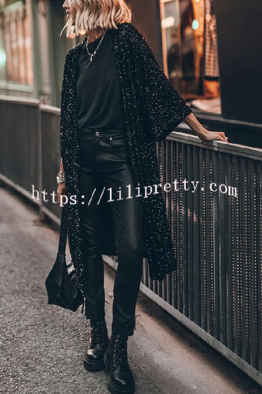 Lilipretty Disco Glamour Sequin Bell Sleeve Kimono