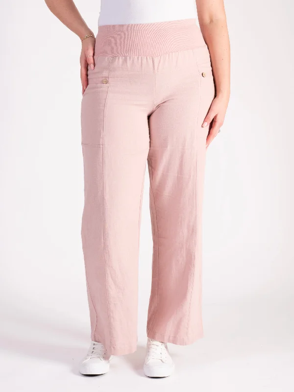 Dusty Pink Linen Mix Trouser with Deep Ribbed Waistband