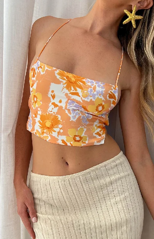 Ebony Orange Floral Crop Top