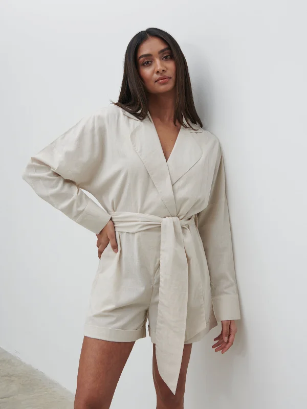 Emilie Belted Playsuit - Oatmeal