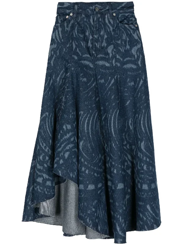 Denim Fit And Flare Midi Skirt