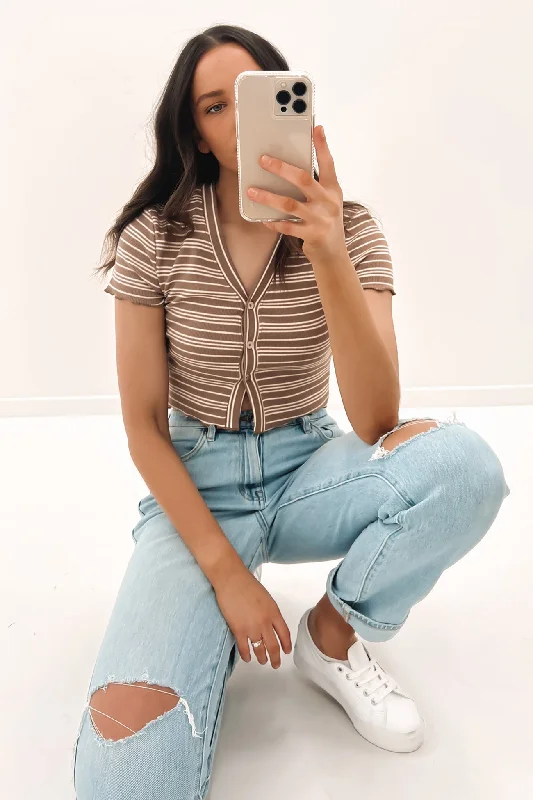 Erin Stripe Top Tan