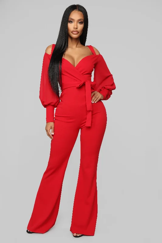 Falling For Your Charm Jumpsuit - Red