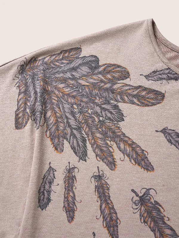 feather-print-batwing-sleeve-t-shirt