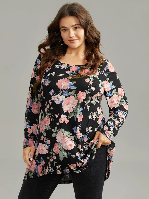 Floral Print Round Neck T-shirt