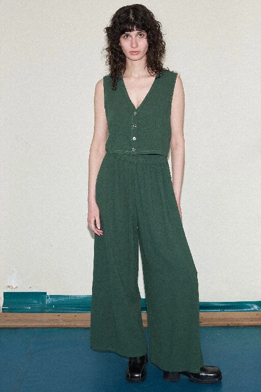 Forest Green Linen Vest and Pants Set