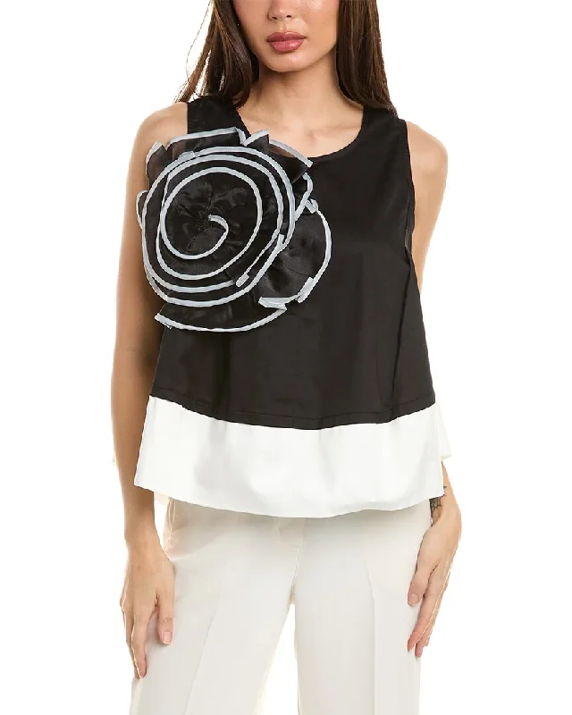 Gracia Big Flower Ruffle Blocked Tank