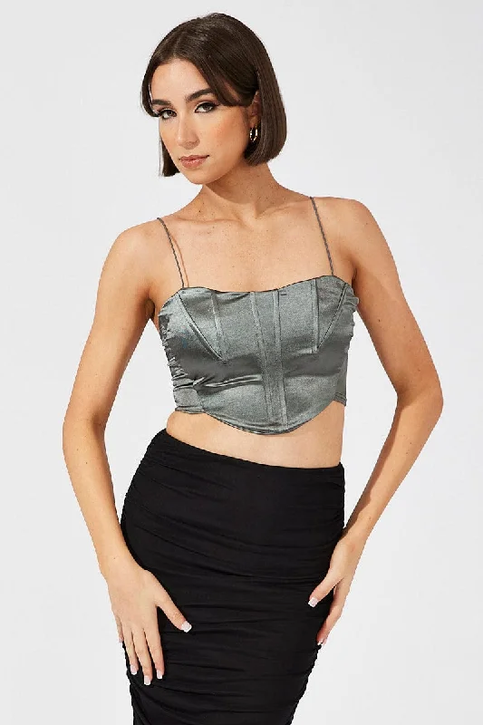 Grey Corset Crop Top Straps