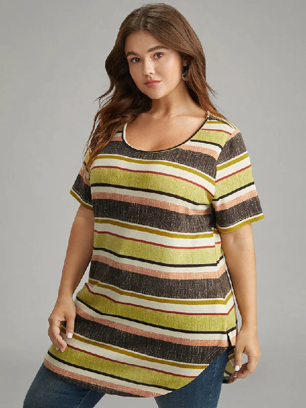 Halloween Striped Contrast Curved Hem T-shirt