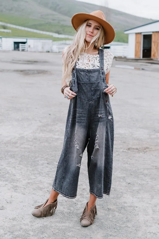 High Hopes Slouchy Denim Overalls - Black