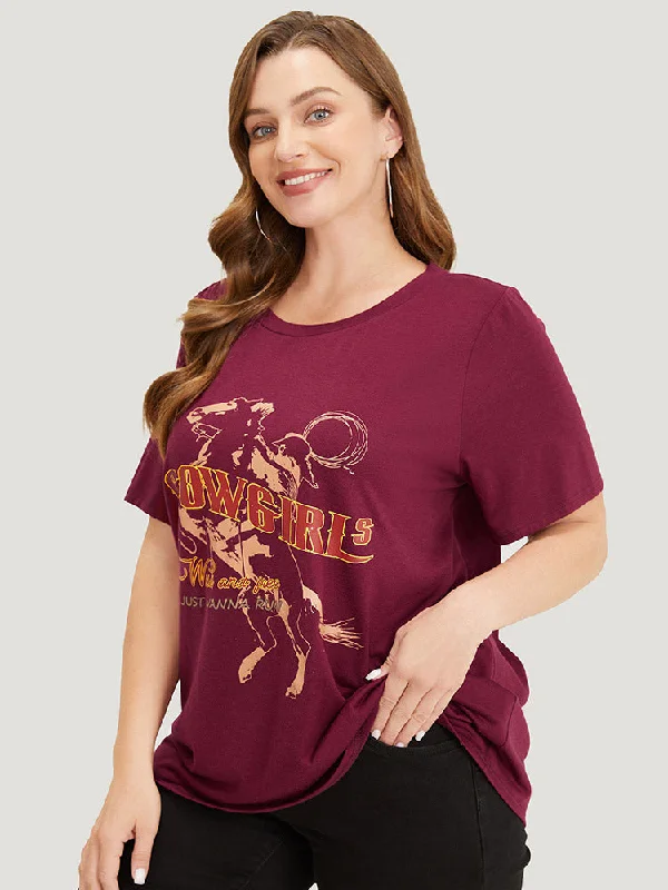 horse-letter-print-graphic-drop-shoulder-t-shirt