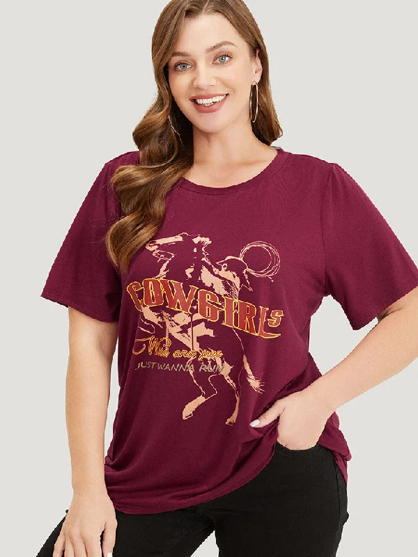 horse-letter-print-graphic-drop-shoulder-t-shirt