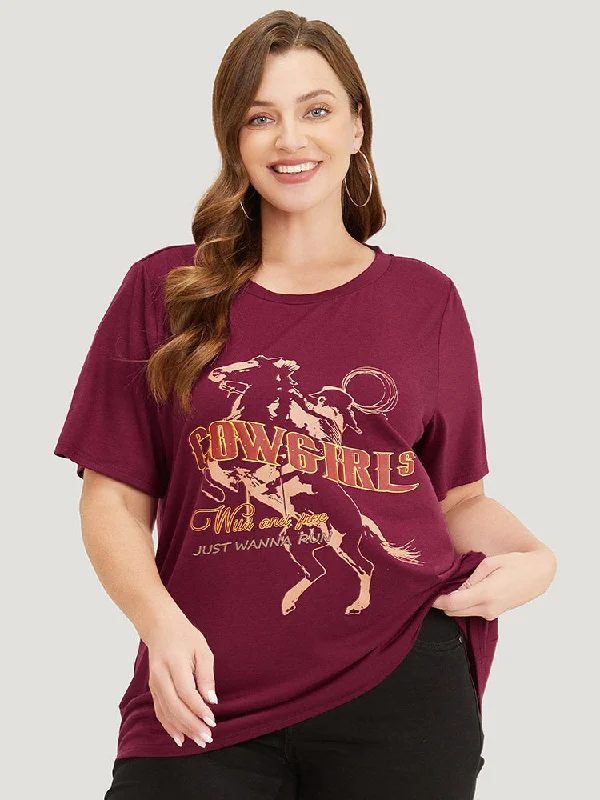 horse-letter-print-graphic-drop-shoulder-t-shirt