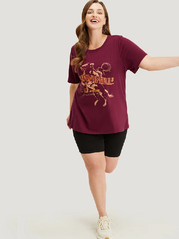 horse-letter-print-graphic-drop-shoulder-t-shirt