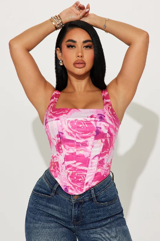 In Bloom Satin Corset Top - Pink/combo