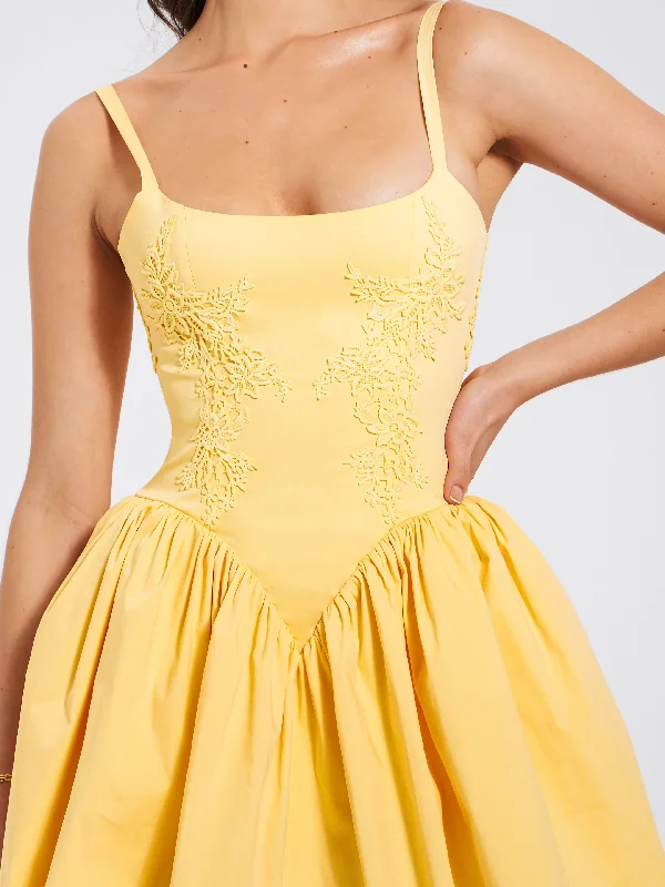 kadi-yellow-cotton-corset-mini-dress