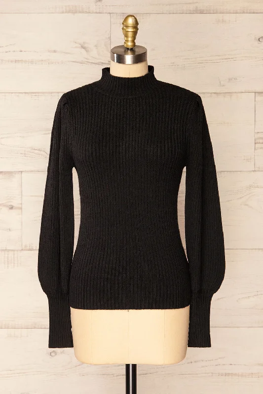 Karsava | Black Puffy Sleeve Turtleneck Sweater