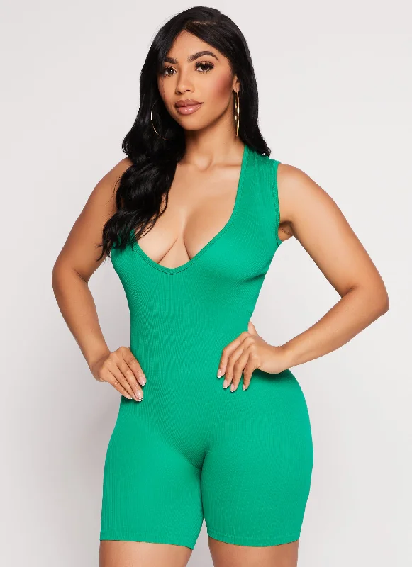 Daisy Seamless Ribbed Plunge Neck Romper