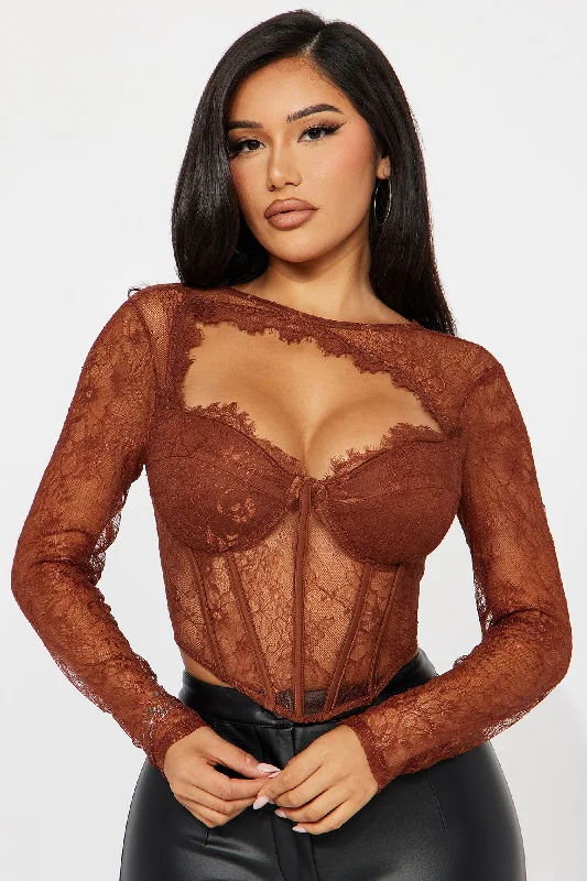 Lingering Feelings Lace Corset Top - Brown