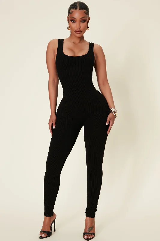 Maeve Scoop Neck Snatched Jumpsuit - Black