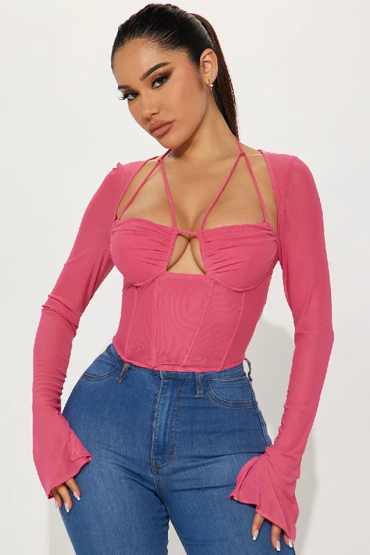 Melanie Mesh Corset Top - Hot Pink