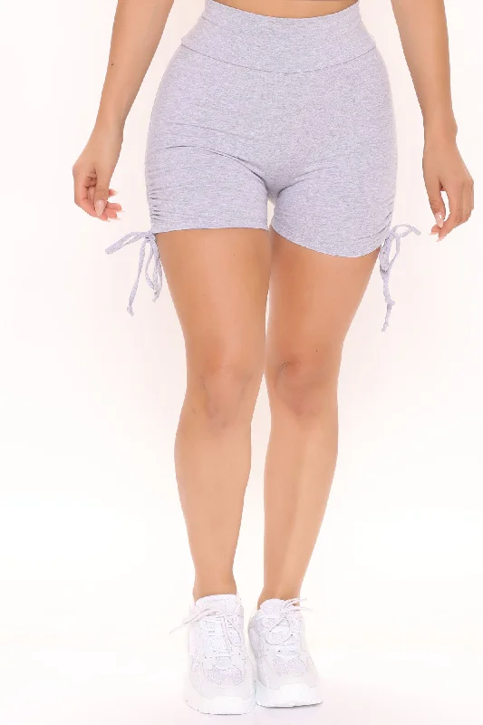 Melanie Ruched Biker Shorts - Heather Grey