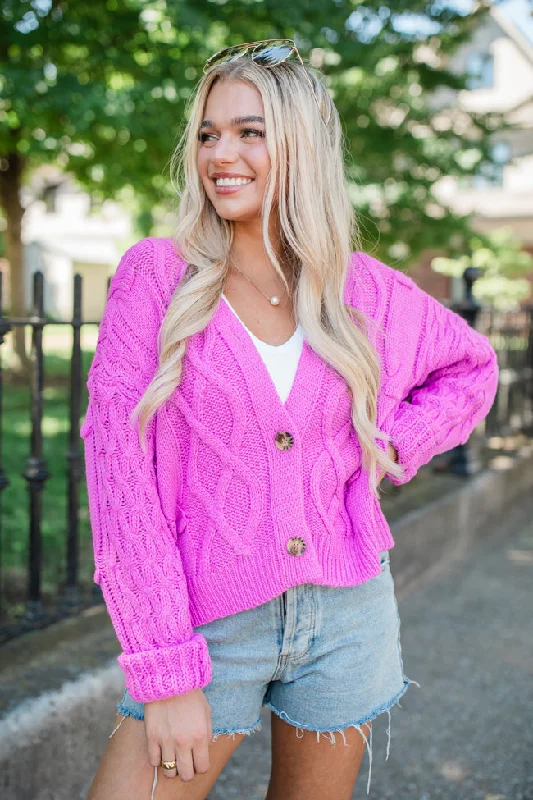 Moments That Matter Magenta Cable Knit Cardigan