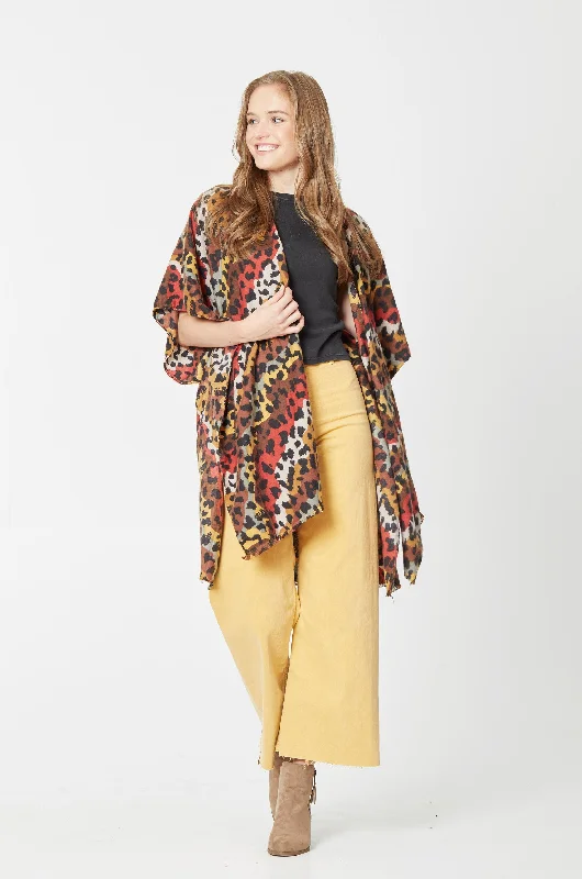 Multicolor Leopard Print Kimono