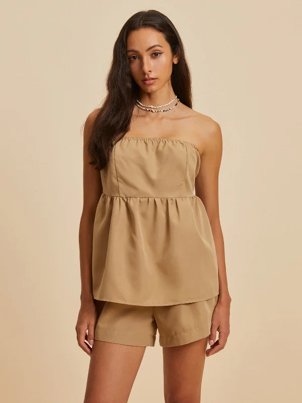 off-shoulder-shirred-shorts-set