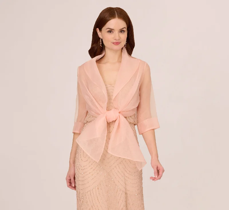 Organza Wrap Jacket With Short Sleeves In Blush