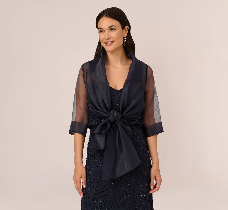 Organza Wrap Jacket With Short Sleeves In Midnight