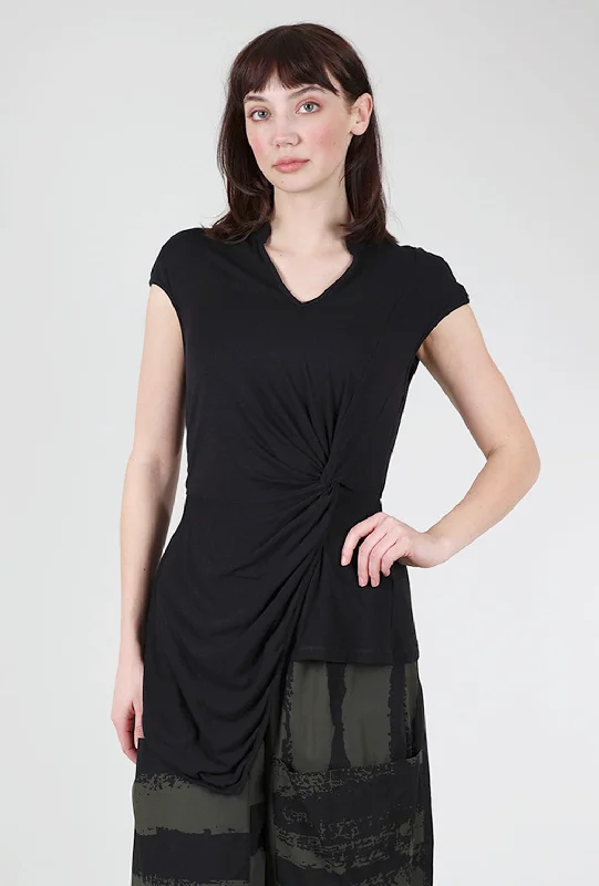 Twist-Detail Jersey Top, Black