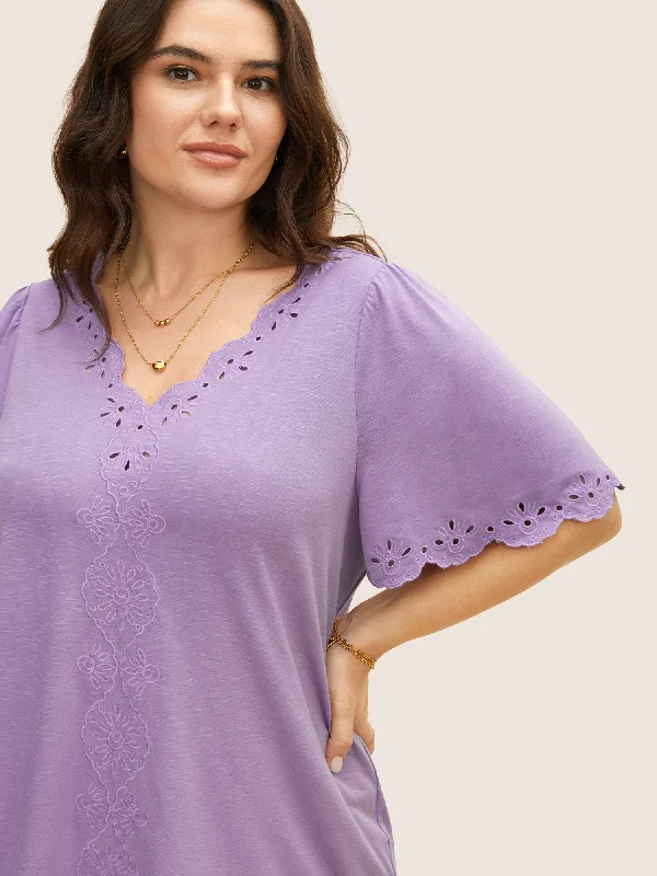 Plain Broderie Anglaise Flutter Sleeve T-shirt