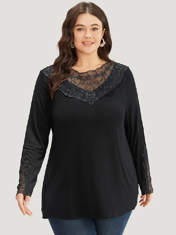 plain-crochet-lace-mesh-t-shirt