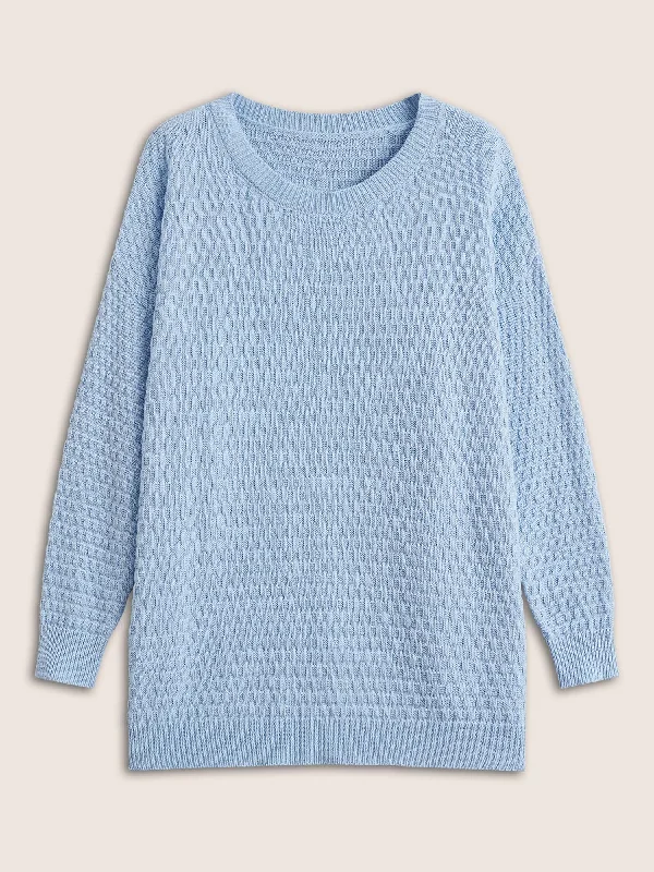 plain-texture-round-neck-elastic-cuffs-pullover