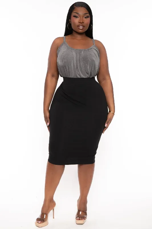 Plus Size Audette Stretch Midi Skirt - Black