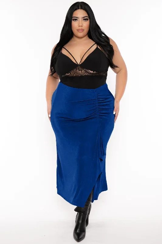 Plus Size Darby Drape  Midi Skirt - Royal Blue