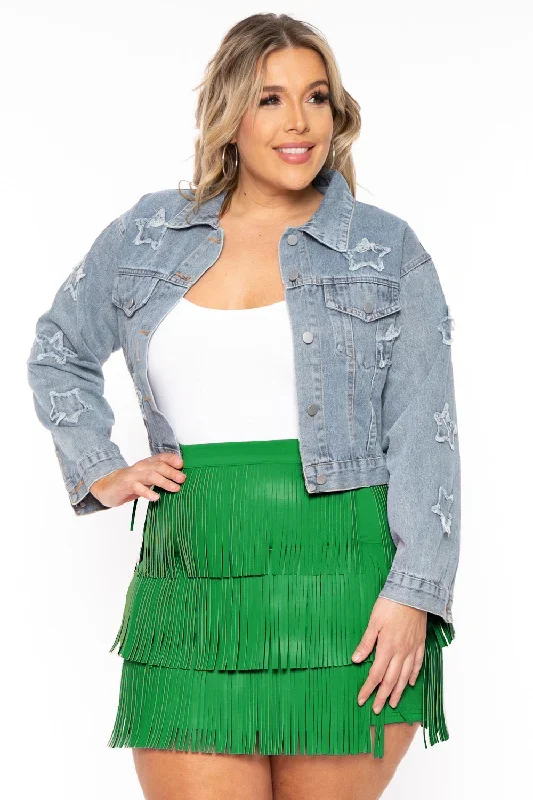 Plus Size Faux Leather Fringe Mini Skirt - Green