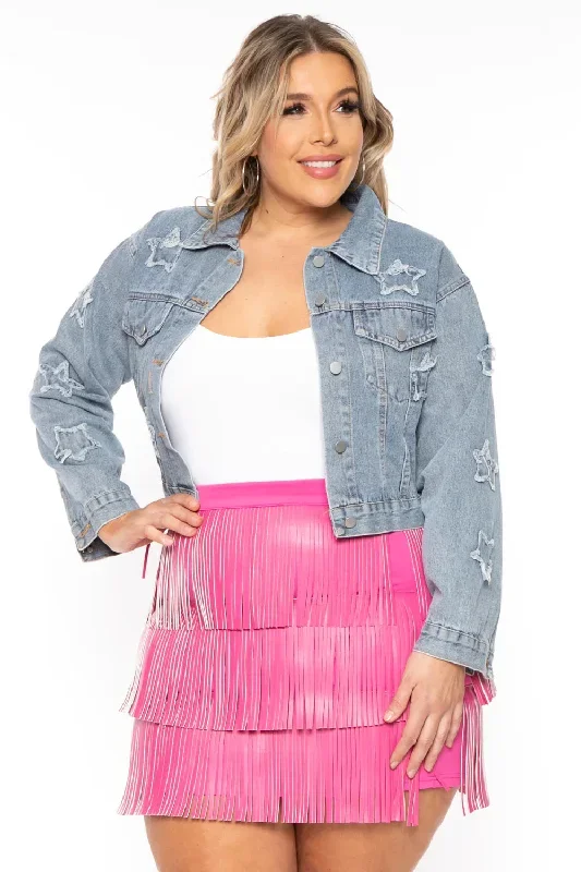 Plus Size Faux Leather Fringe Mini Skirt - Pink