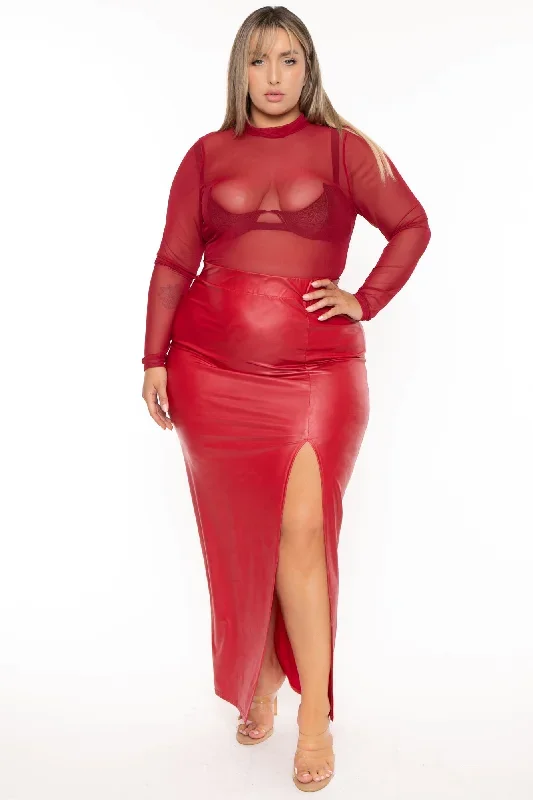 Plus Size Jani Faux Leather Maxi Skirt - Red