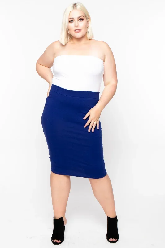 Plus Size Knit Pencil Skirt - Royal Blue