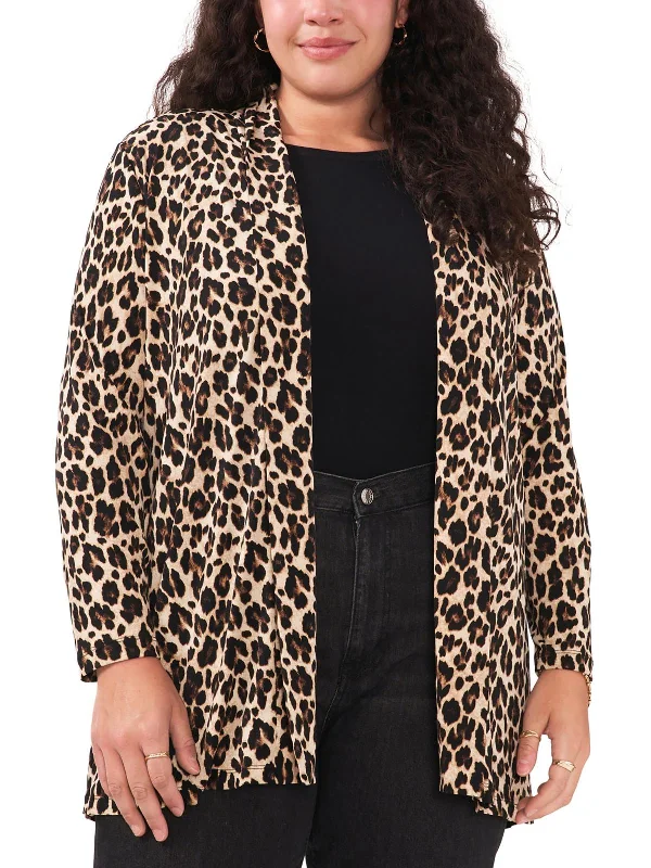 Plus Womens Animal Print Leopard Kimono