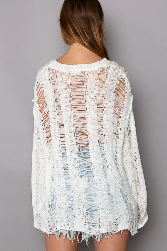 pol-distressed-round-neck-long-sleeve-knit-cover-up