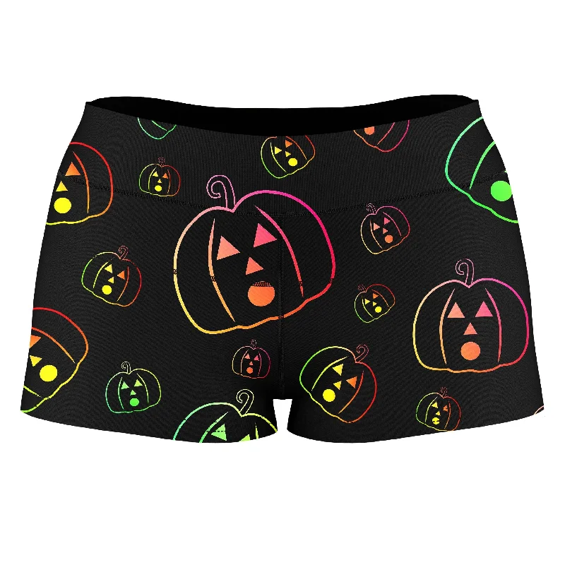 Psychedelic Pumpkins High-Waisted Women's Shorts