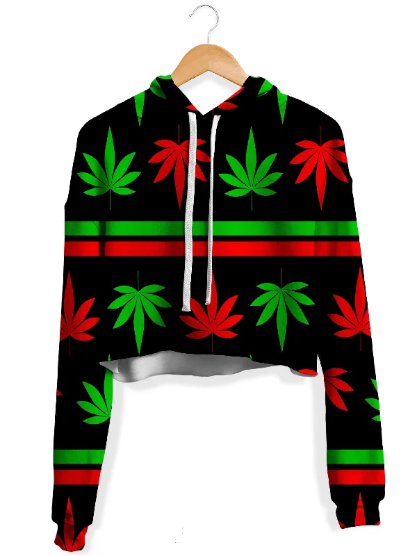 Red And Green Festive Bud Fleece Crop Hoodie